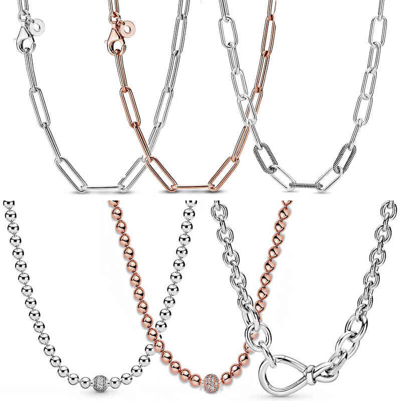 

925 Sterling Silver Chunky Infinity Knot Bead & Pave Me Link Snake Chain Sliding Necklace for Popular Charm Diy Jewelry