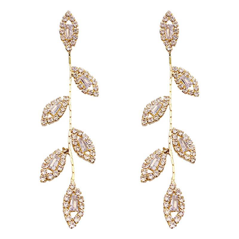 

Stud Premium Leaf Tassels Long Slimming Earrings Women Zircon Ear Decoration Jewelry Ornaments