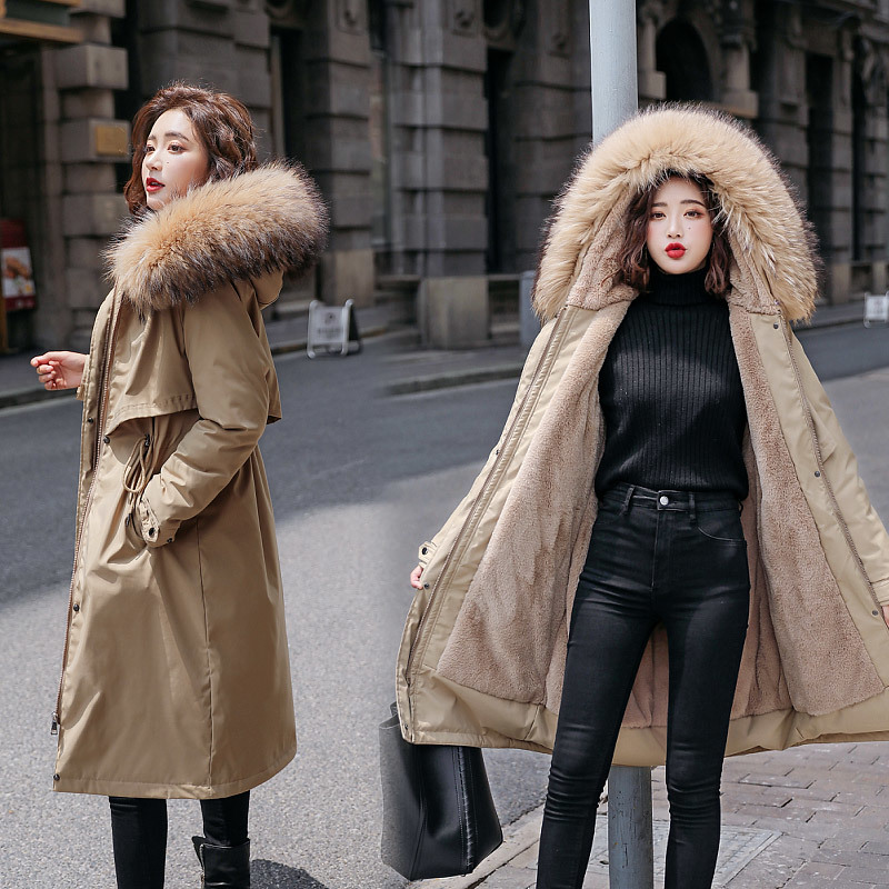 

New large fur collar 2020 winter jacket long female jackets parka snow woman wear outerwear, Black