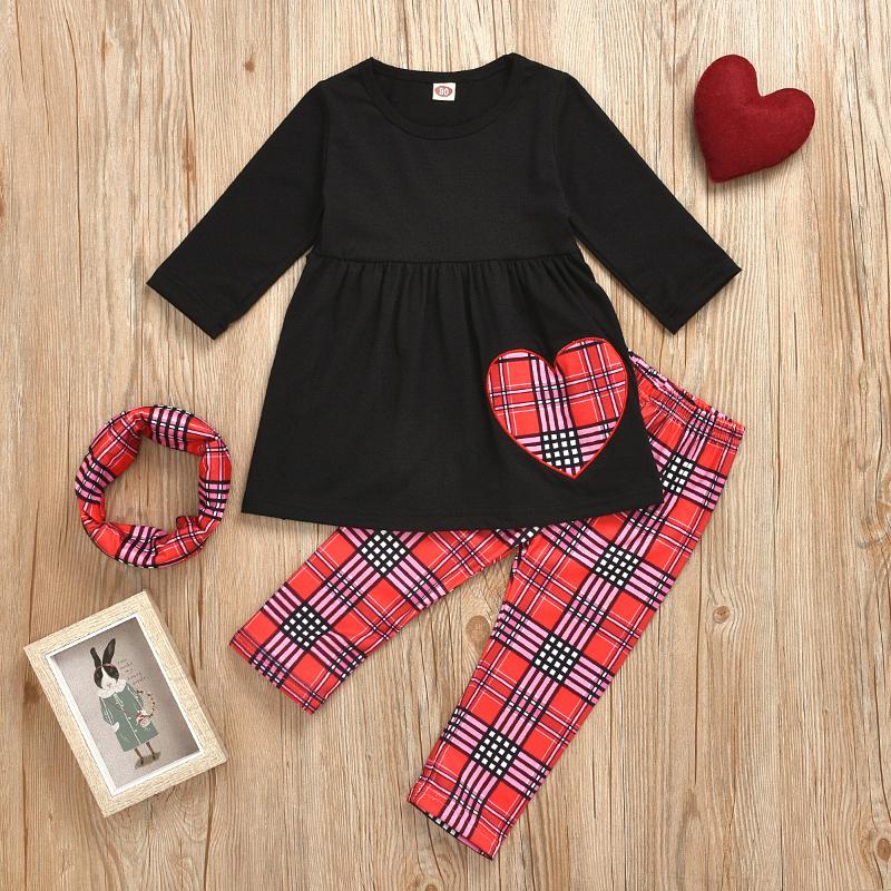 

2021 Baby Girls Sets Patch Long Sleeve Tshirt+hair Band, Love