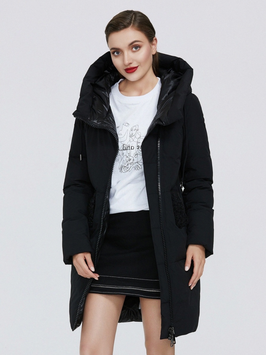 

GASMAN Zip Up Drawstring Hooded Puffer Coat V2AQ#, Black