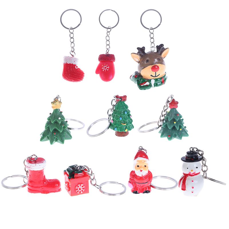 

1PC Enamel Christmas Decoration Resin Keychains Tree Bell Snowman Alloy Lobster Buckle Clasp Charms Key Chains Jewelry For Gift