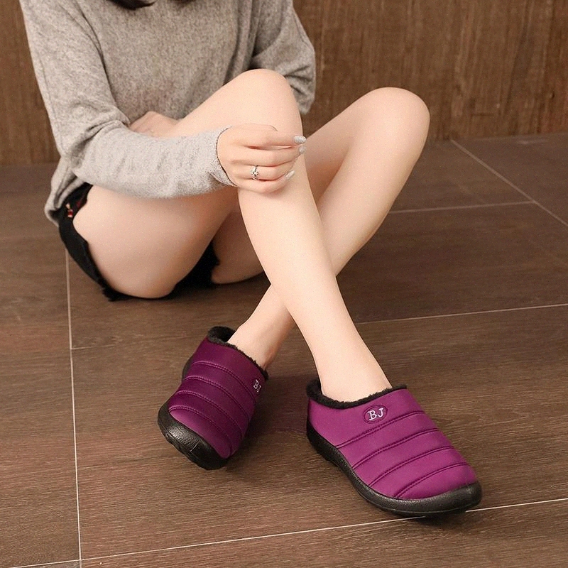 

Big Size 35-43 Women Cotton Slippers Winter Warm Home Shoes Woman Waterproof Comfortable Thick Plush Footwear Slip on Loafers #ZE37, Black