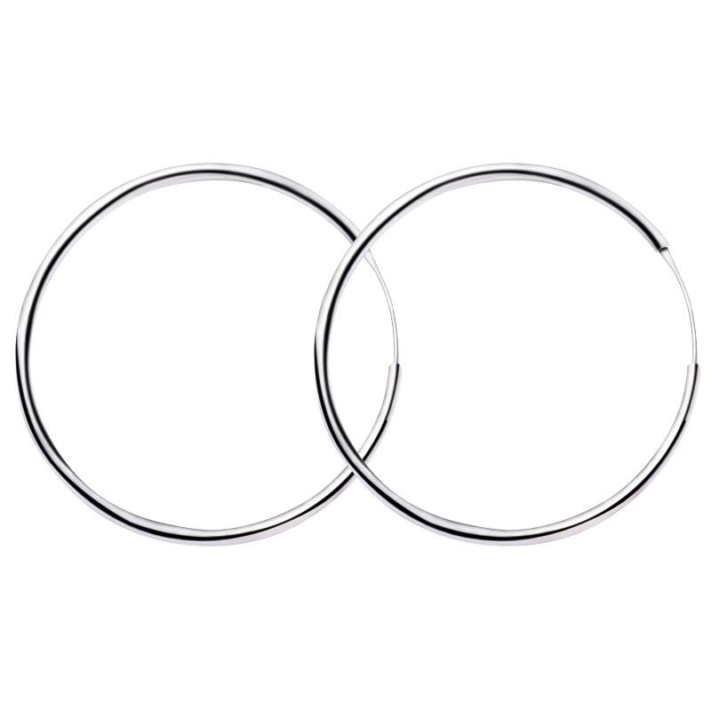 

2 Sizes Simple Style Metallic Piercing Silver Plated Hoop Earrings for Women 4 cm 5.4 cm
