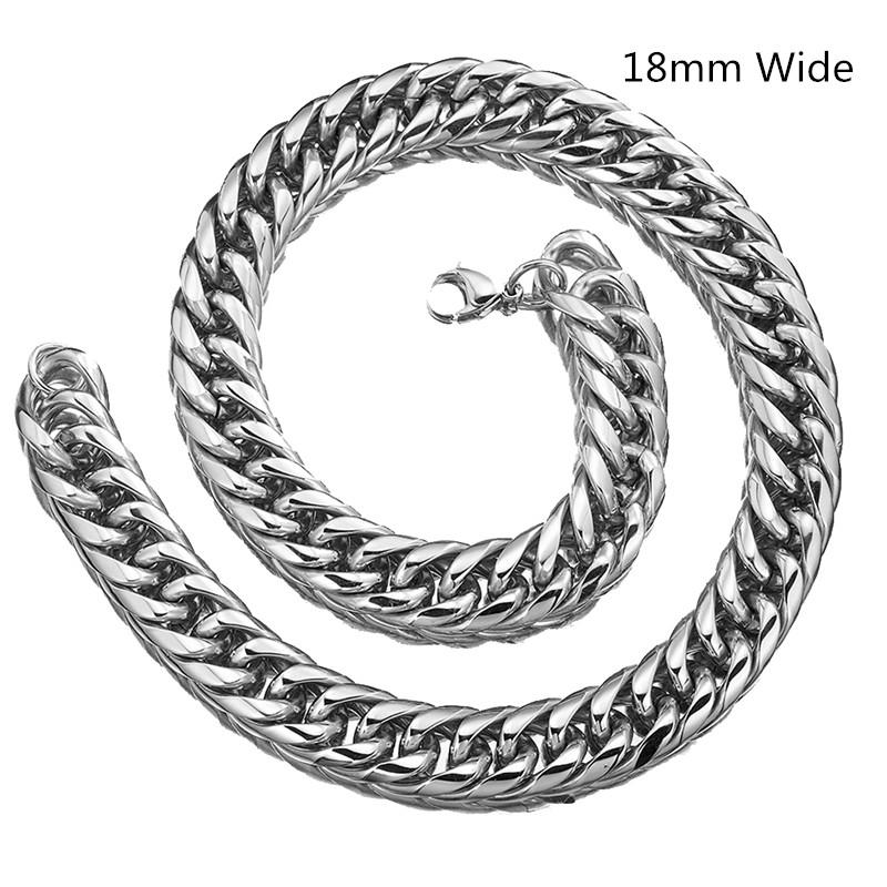 

18mm Wide 316L Stainless Steel Curb Cuban Link Chain Necklace Jewelry Gift Trendy Men's Necklace