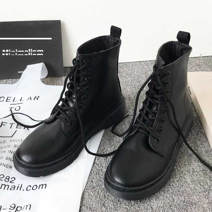 

EAGSITY Motorcycle boots women shoes square heels platform lace up round toe fashion winter snow ankle work boots black western, Black a