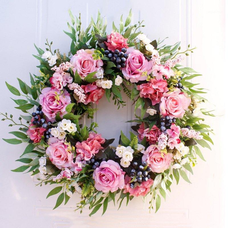 

55cm Artificial Rose Wreath Hanging on the Wall Door Garland for Wedding Home Party Fall Large Rustic Farmhouse Floral Decor1