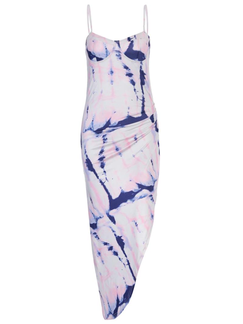 

Women Sleeveless Tie Dye Print Dresses Summer Side Split Sundress Bodycon Sexy Female Backless Party Club Dresses 2020 New, As pic