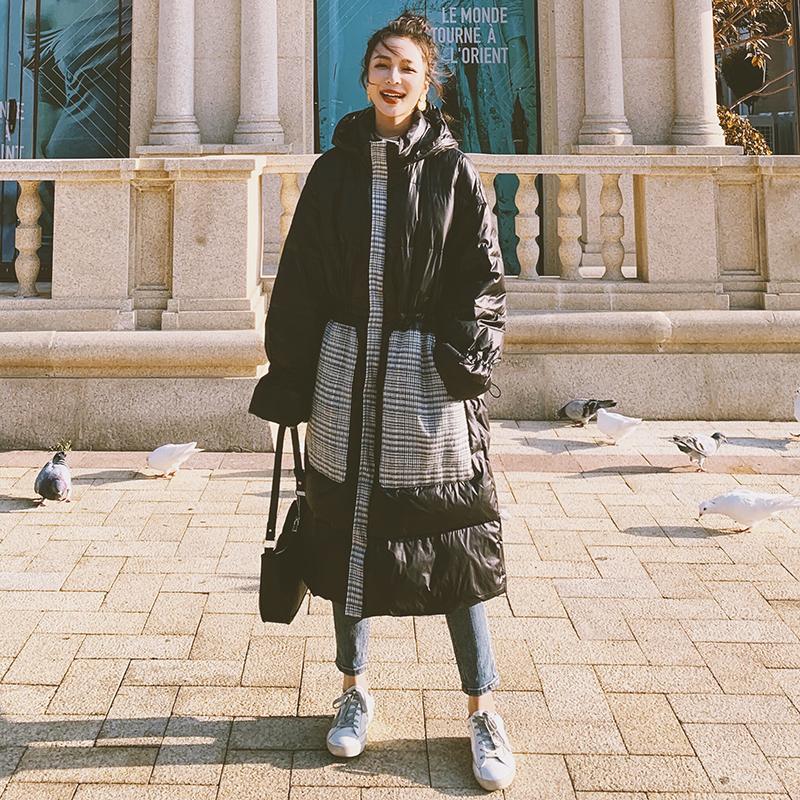 

2020 Female Coat Autumn Winter Down Stitching Mid-Length Below Knee Korean Thick Warm Loose Casual Oversized Women Jacket B24, Picture color