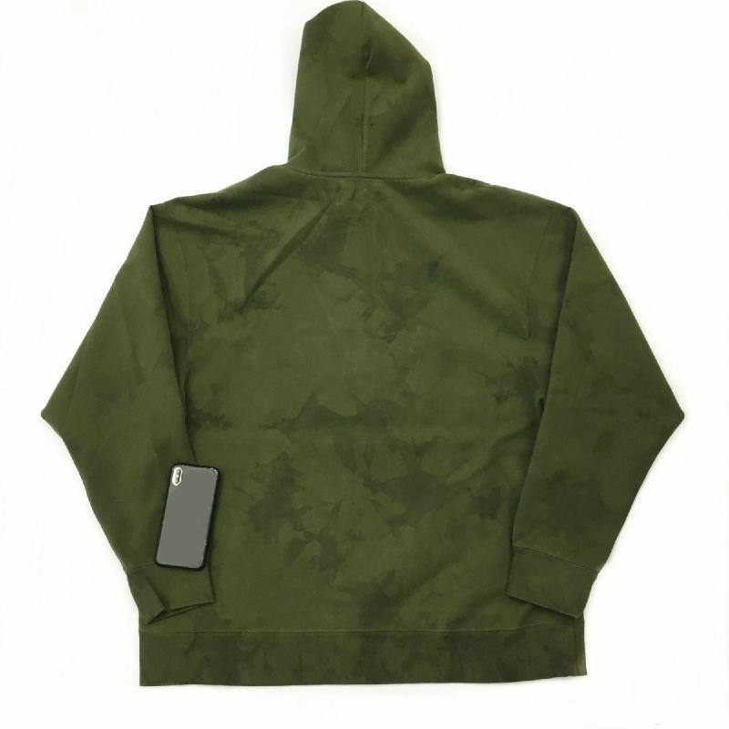 

Fashion-T 19FW joint military green suede rotten flower tie dyed hooded sweater hoodie -XL