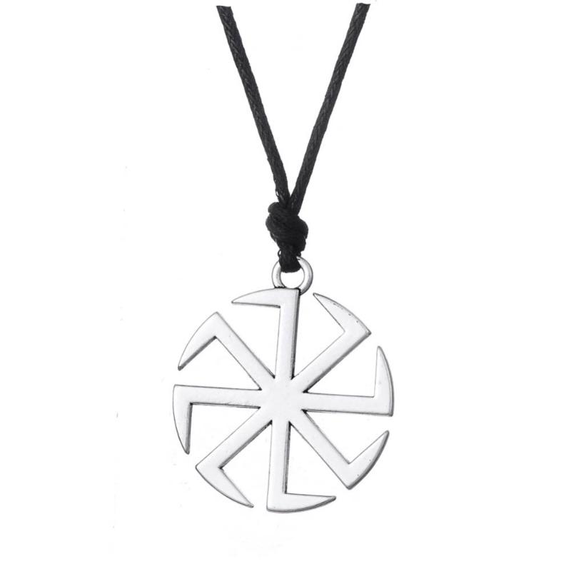 

Slavic Kolovrat Pendants Necklace for Men Woman Pagan Sun Talisman Wax Cord Amulet Religious Male Jewelry Gift