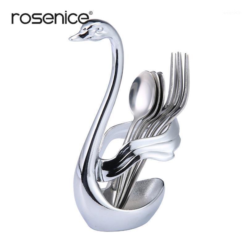 

Swan Forks and Spoons Set Holder Swan Base Dinnerware Sets Wedding Party Fruit Dessert Tableware Set Flatware Sets1