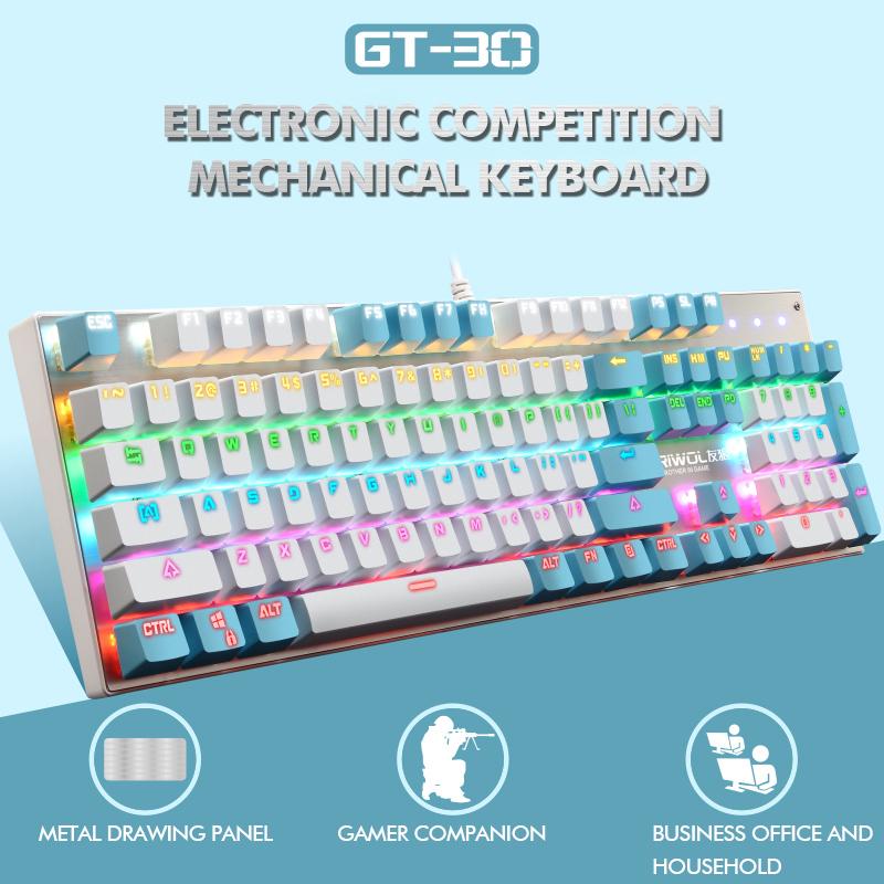 

Gaming Mechanical Keyboard Metal panel 104 Keys RGB Mix Backlit Anti-ghosting Blue Switch Wired Keyboard for Desktop Laptop