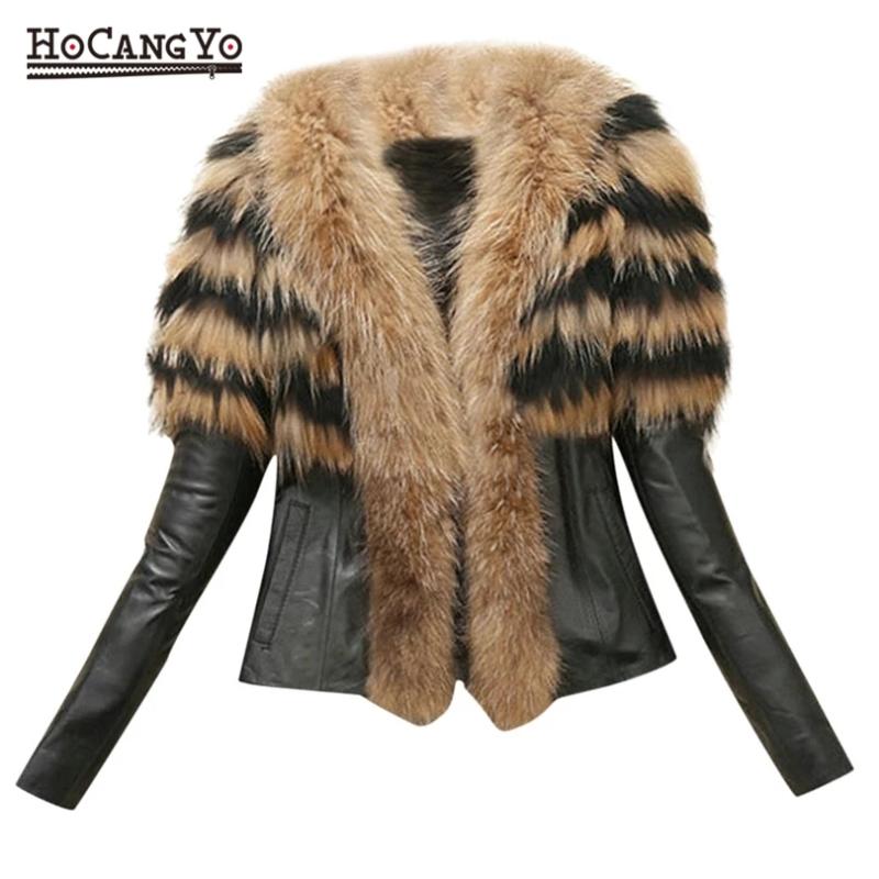 

Autumn Women Crop Leather Jacket Plus Size Winter Clothes Slim Faux Raccoon Fur PU Leather Jacket Woman Autumn Coats and Jackets, Black 3