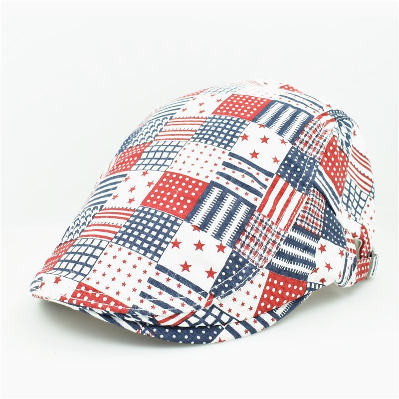 

Wholesale-2015 fashion unique artist painter plaid grid style blue red cotton berets caps hat with for adult women men unisex adjustable1, As pic