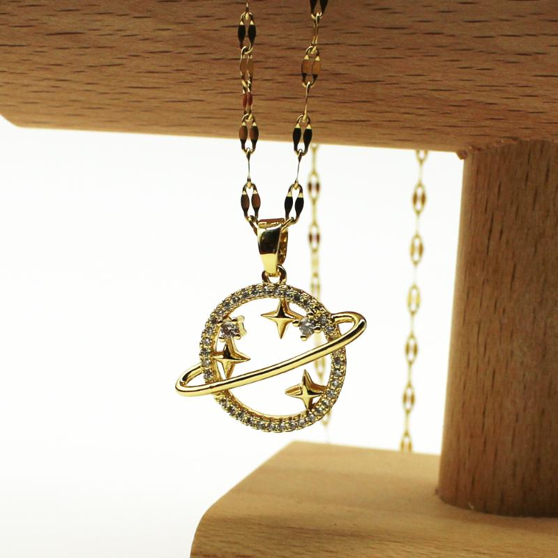 

Universe Planet Titanium Choker Necklaces Stainless Steel Women Crystal Gold Necklace Pendant 2020 New Party Trendy Jewelry Gift