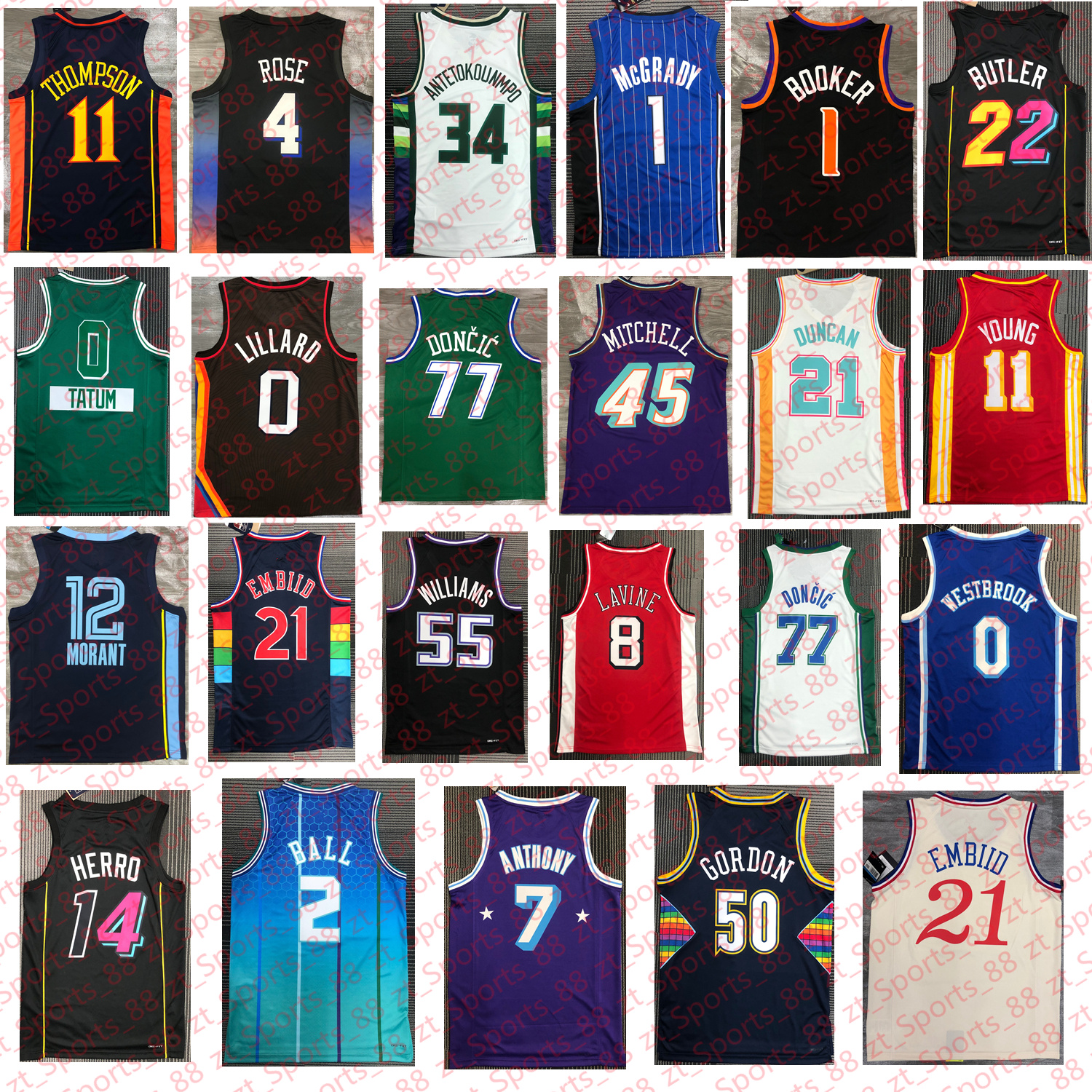 

New Basketball Stephen Curry Jersey LaMelo Ball Lillard Young Donovan Mitchell Devin Booker Ja Morant Kevin Durant Luka Doncic Antetokounmpo Harden Butler City, As shown in illustration