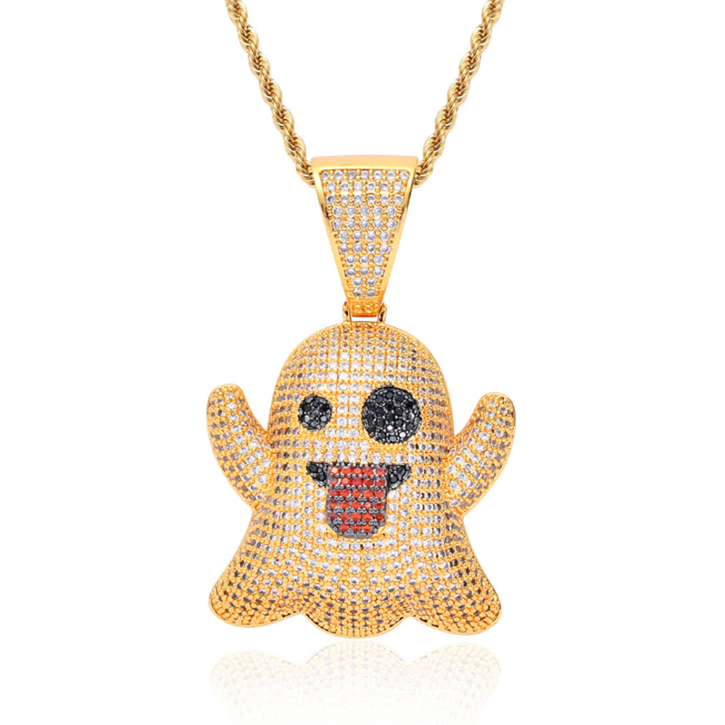 

Hip Hop Cubic Zircon Funny Face Pendants Men Necklace High Quality Rock Chain Link Luxury Jewelry
