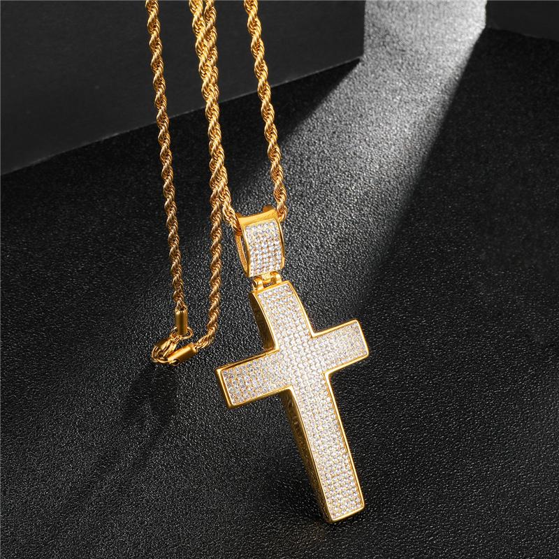 

D&Z Luxury Micro Paved Full Zircon Arc Cross Pendant For Men Gold Silver Color Crucifix Necklace Fashion Bijoux