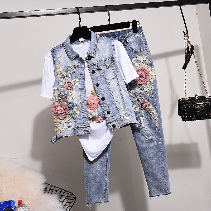 denim pant suits for ladies