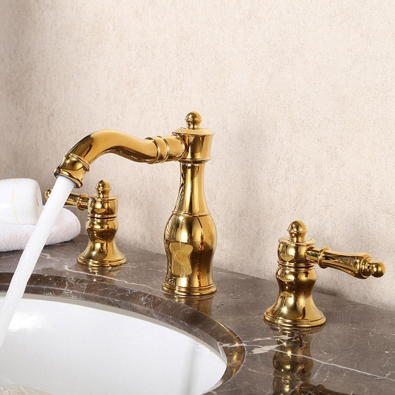 

3 PCS Brass Bathroom Faucet Three Hole Basin Sink faucet Mixer Taps Cold Hot Water tap Oil Rubbed Bronze Rose Red Gold1