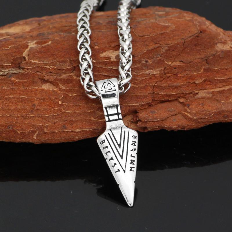 

Norse Viking valknut odin sword Gungnir rune pendant necklace stainless steel with valknut gift bag