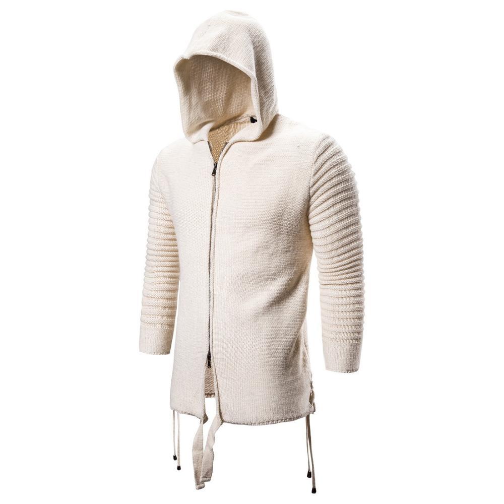 

2021 Men Autumn Fashion Pure Color Slim Fit Zipper with Hood Man Sweater Laced Hip Hop Hips Cardigan Mesh Gout Transport O2l8, Khaki.