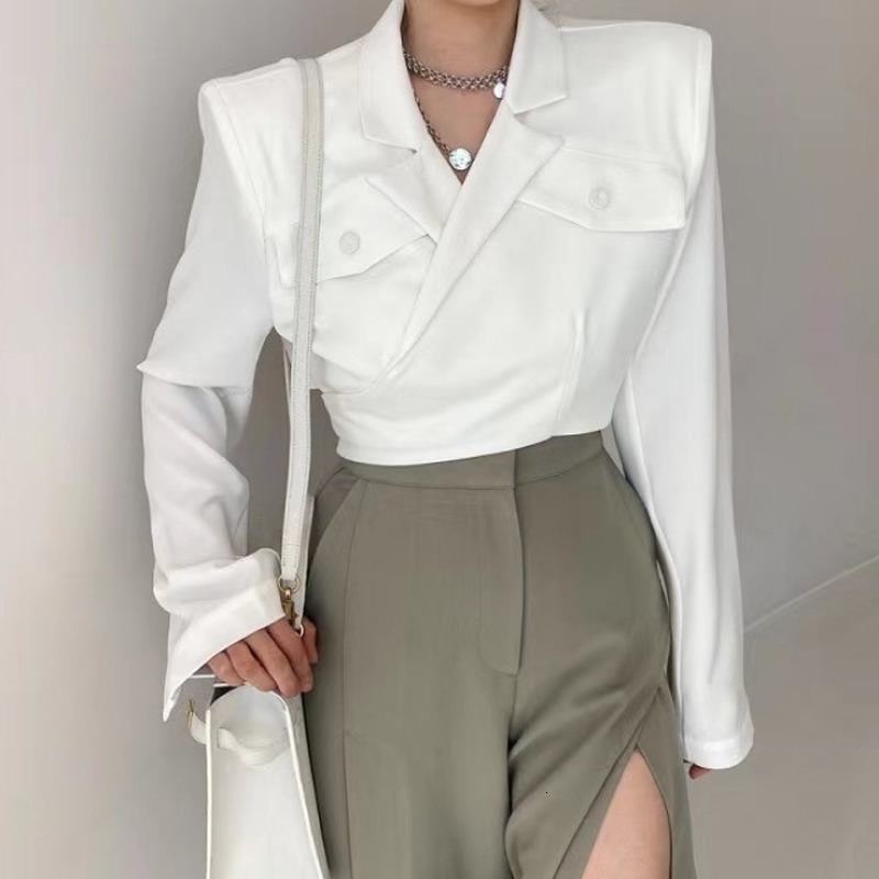 

2021 New Elegant Female Shirt a Firm Collar Carved Pockets Long Puff Sleeve Cut-out Shirts Fine Office Ladies Spring Clothes 4TLE, Khaki.