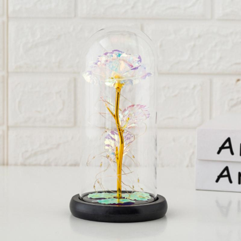

Glass LED Rose Eternal 24K Gold Foil Flower With Fairy String Lights In Dome For Christmas Valentine's Day Gift, A(red)