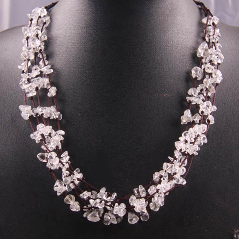 

White Crystal Chip Stone Beads Necklace 19 Inch Jewelry F040