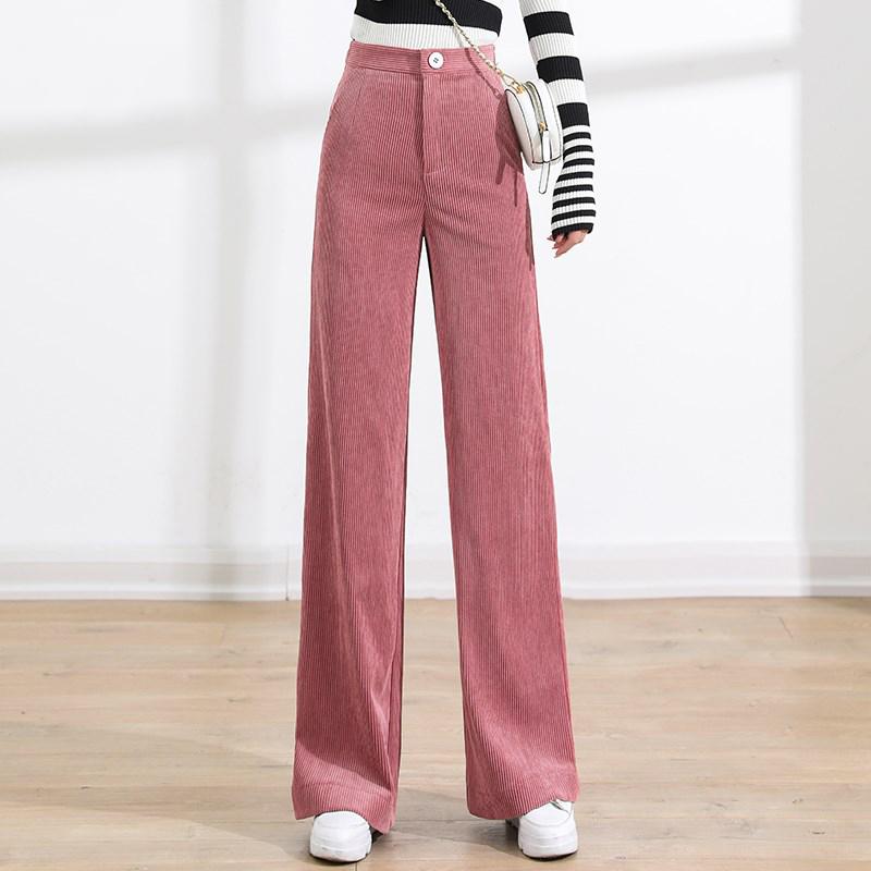 

Pink High Waist Corduroy Wide Leg Pants Women Office Lady Work Loose Straight Leg Pants Korean Fashion Mopping Trousers Female, Apricot