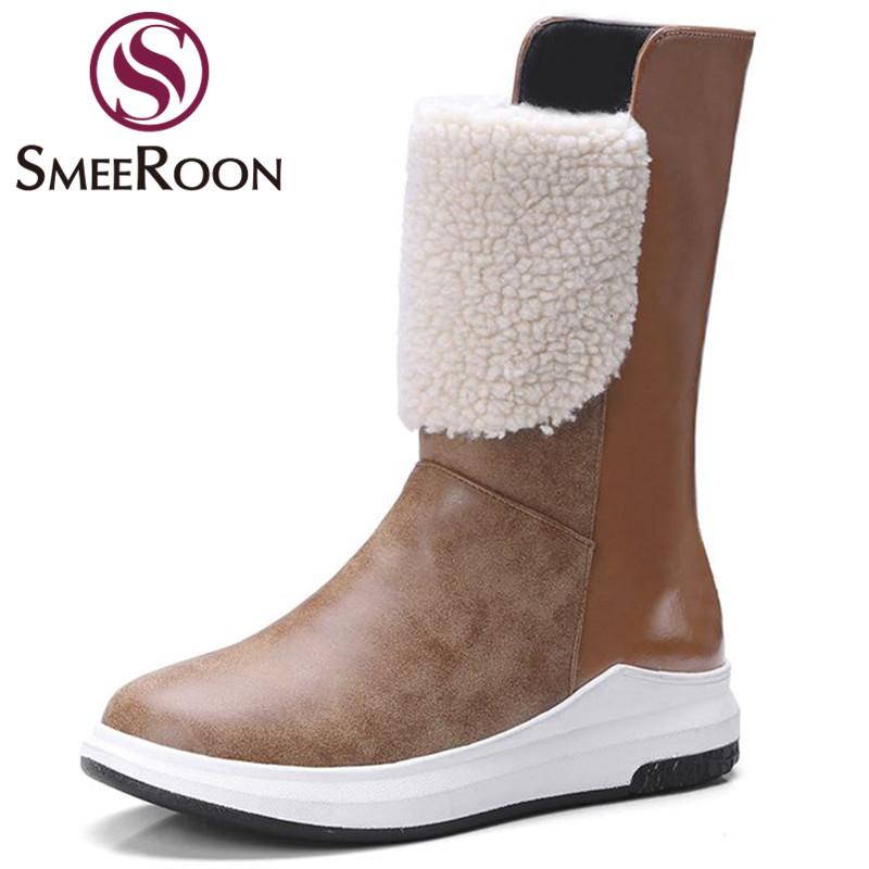 

Smeeroon 2020 keep warm ankle boots fashion slip on round toe med heels boots campus winter snow outdoors shoes woman, Black