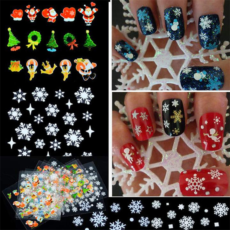 

Christmas 3D Nail Art Stickers Santa Claus Snowflakes Decals Christmas Gifts Manicure Tools Xmas Nail Tips Sticker Pegatina, 1lot=12pcs=12sheet