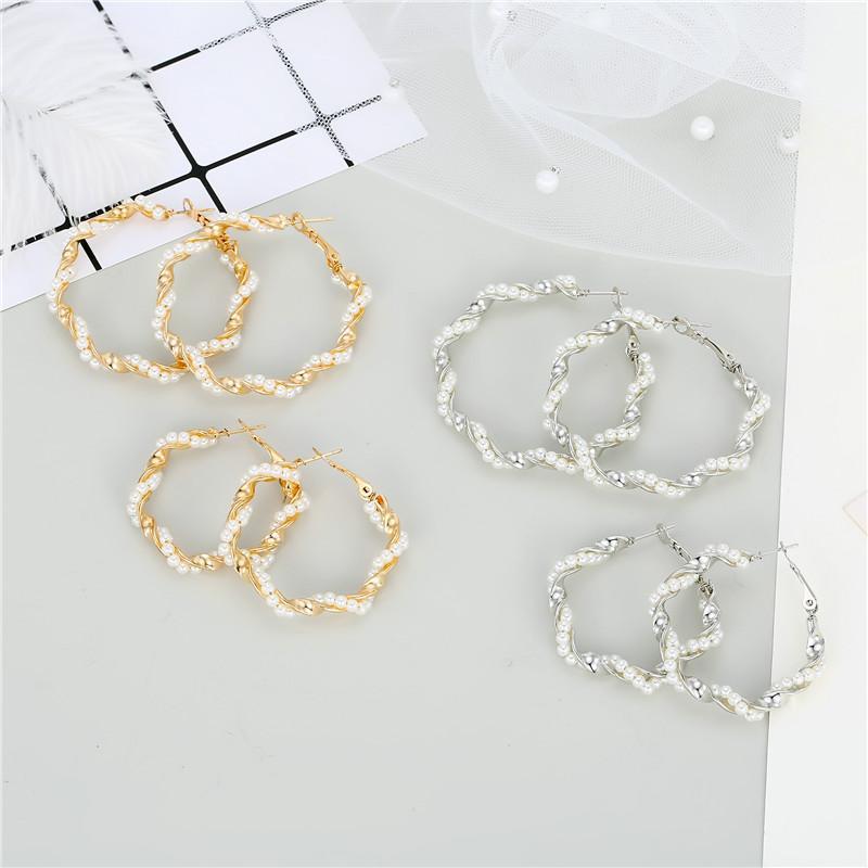 

Hoop & Huggie 1Pair European Twisted Imitation Pearl Earrings For Women Elegant Gold Color Round Circle Female Jewelry E3411