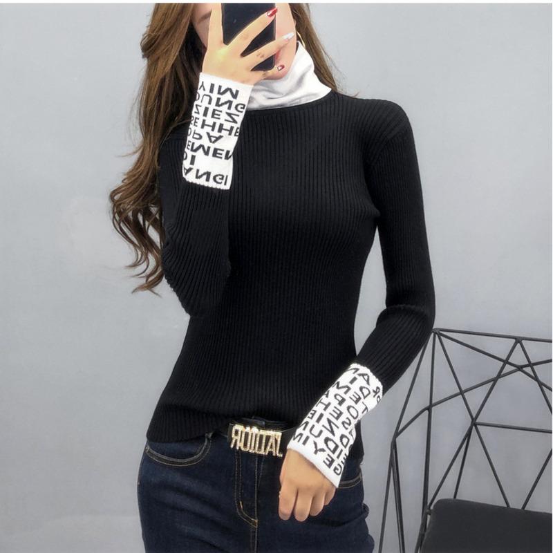 

#6229 Black Grey White Yellow Autumn Winter Sweater Women Turtleneck Pullovers Tight Knitted Sweater Femme Harajuku Warm Slim