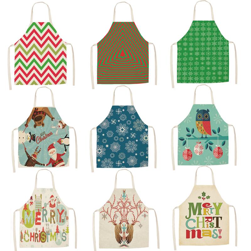 

1 Pcs Merry Christmas Apron for Woman Pinafore Cotton Linen Aprons Adult Bibs Kitchen Baking Cooking Accessories