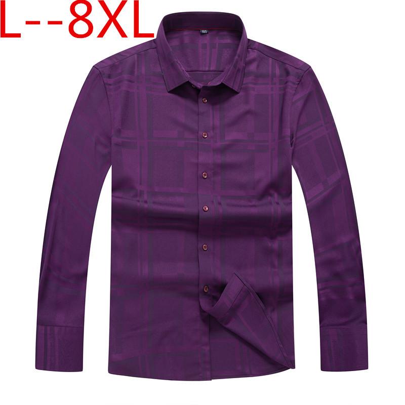 

10xl 8xl 6xl Men's Long Sleeve Standard-fit print Basic Dress Shirt Patch Single Pocket Formal Social black Work Office Shirts