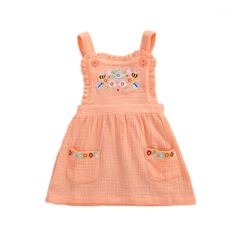 

6M-4Y Toddler Newborn Baby Kid Girls Flower Dress Vintage Floral Embroidery Overalls A line Dresses For Girls Summer1, Green