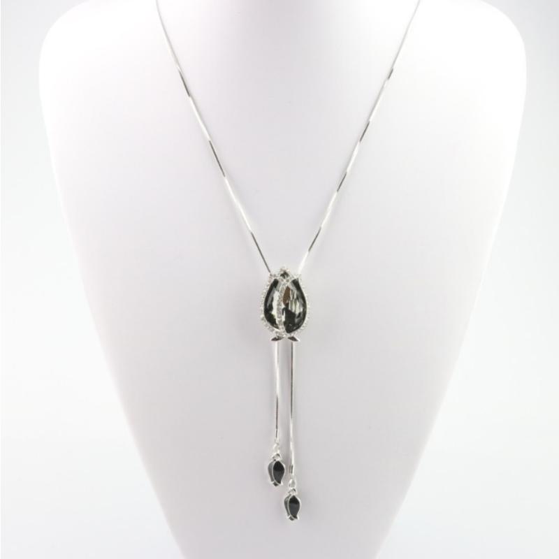 

Sweater Necklace tulip flower pendant blue grey crystal gold silver color plated Metal Long Chain