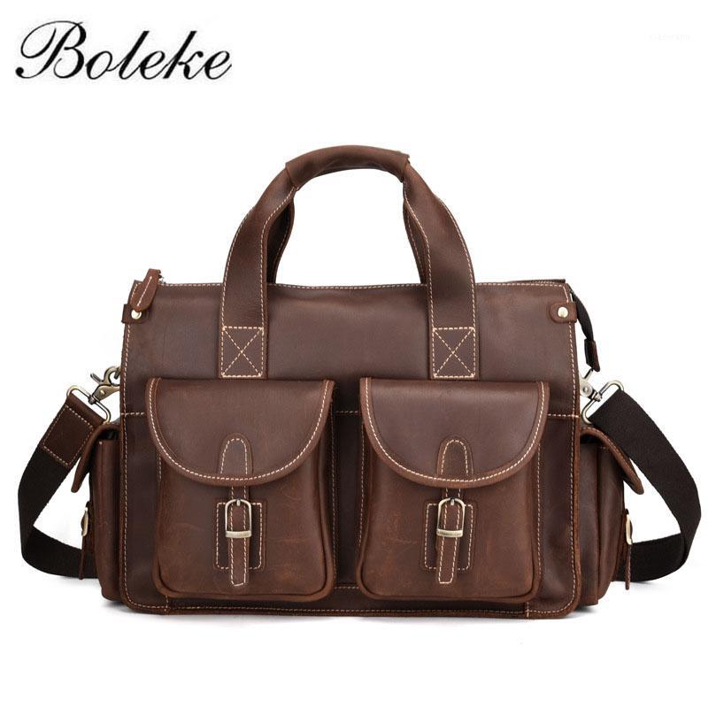 

Men Crazy Horse Genuine Leather Briefcase Handmade Vintage Messenger Shoulder Bag 16.5 inch Laptop Briefcase Handbag1, Dark brown