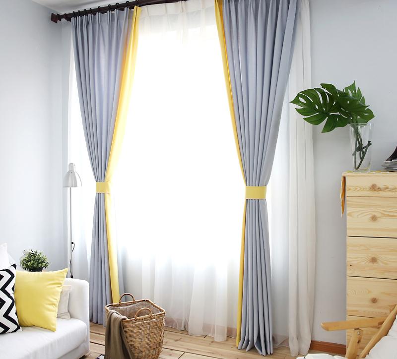 

Simple modern gray solid color curtains splicing custom living room bedroom book floor windows, Grayish yellow