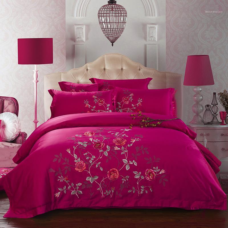 

4/6Pcs luxury Egypt Cotton Love flower Bedding Set embroidery Duvet cover set Bed Sheet Pillowcases Queen King Size bed linen1, Sde3