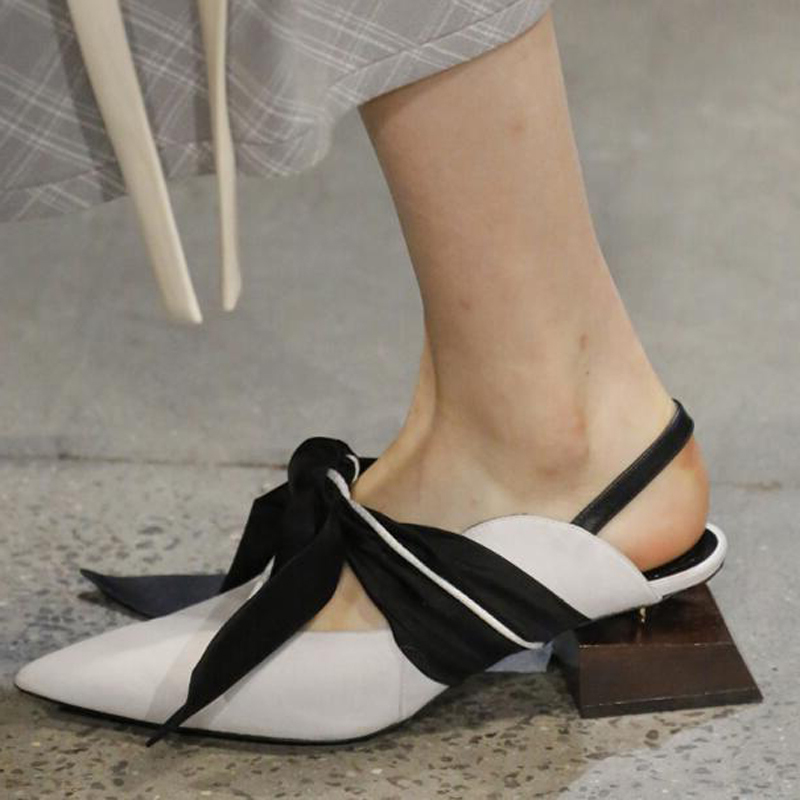 

Med Women New Sandals Tips From Foot of Weird Leap Muler Multi Color Big Bowtie Elastic Slingback Casual Bombs Pista Shoes Sf10, Color 7