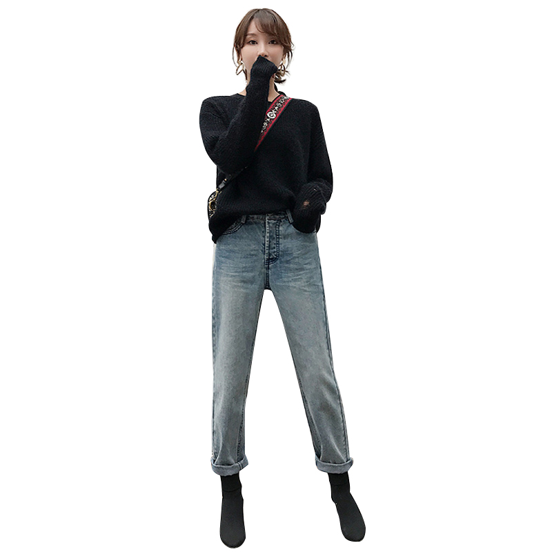 

celebrity high waist women jeans Korean chic straight pants temperament joker baggy womens clothing Ropa de mujer, Blue