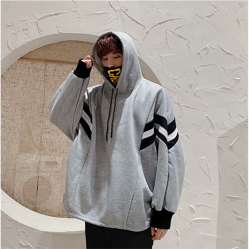 

2021 High quality Autumn Winter Tall Gray Hood Male Stuffed Shirt with Curly Hair Fashionable Top BDQX, Black