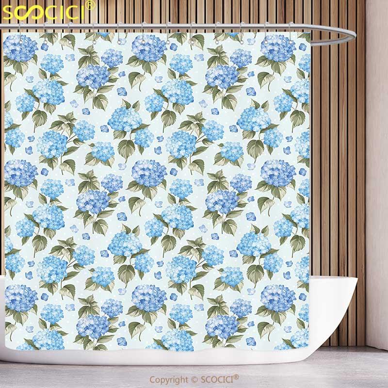 

Unique Shower Curtain House Decor Hydrangea Flowers Over Light Background Wedding Bridal Artistic Design Bathroom Decor Set