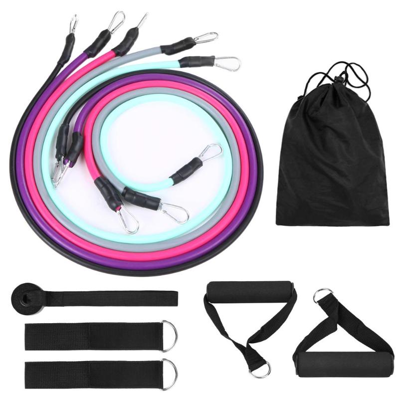 

11pcs Resistance Bands Set Workout Elastic Bands Door Anchor Ankle Straps Cushioned Handles Fitness Equipment for Home Gym