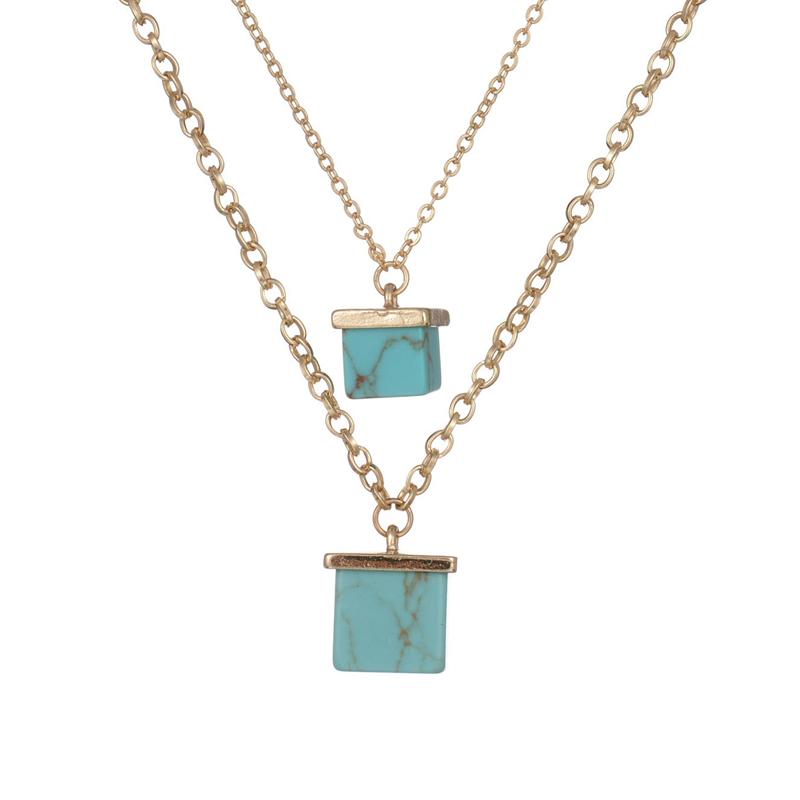 

Double Layer Gold Chain Simple Square Imitation Marble Stone Neclaces & Pendants Female Fashion Jewelry Hot Design For Women