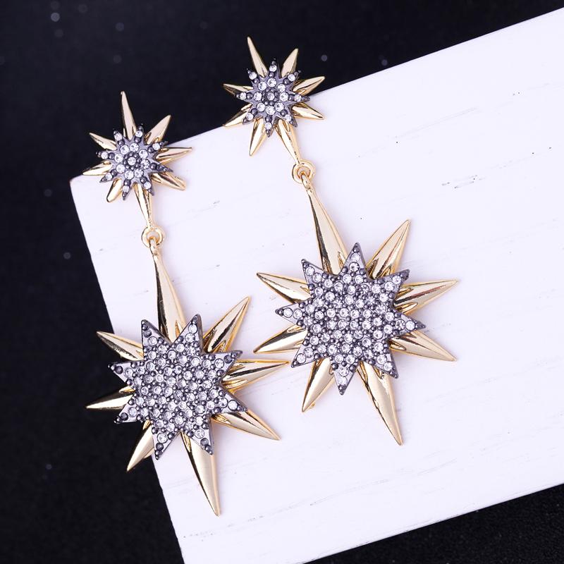 

Punk Style Double Layers Crystal Star Earrings Female Cool Vintage Pendant Earrings Statement Fashion Jewelry