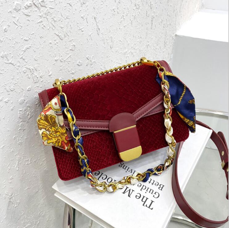 

Factory wholesale women bag elegant atmosphere crocodile leather shoulder bags trend scarf chain handbag embossed leathers shoulders handbags